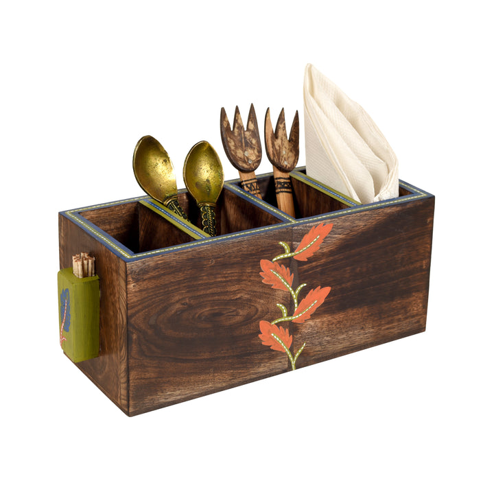 Autumn Leaf Cutlery Stand Handcrafted in Wood