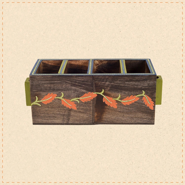 Autumn Leaf Cutlery Stand Handcrafted in Wood
