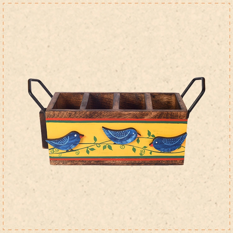 Love Birds Musturd Cutlery Holder (12x4x5.5)