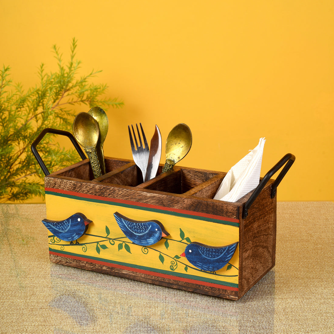 Love Birds Musturd Cutlery Holder (12x4x5.5)