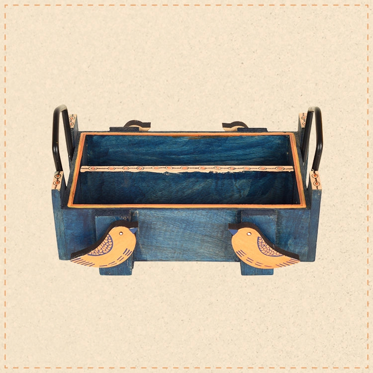 Handcrafted Love Birds Cutlery Storage Box (9x4.5x5)