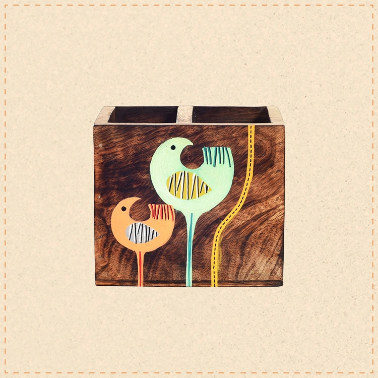 Luna & Leo Hand Painted Wooden Cutlery Holder, Stylish Organizer for Dining Table and Kitchen
