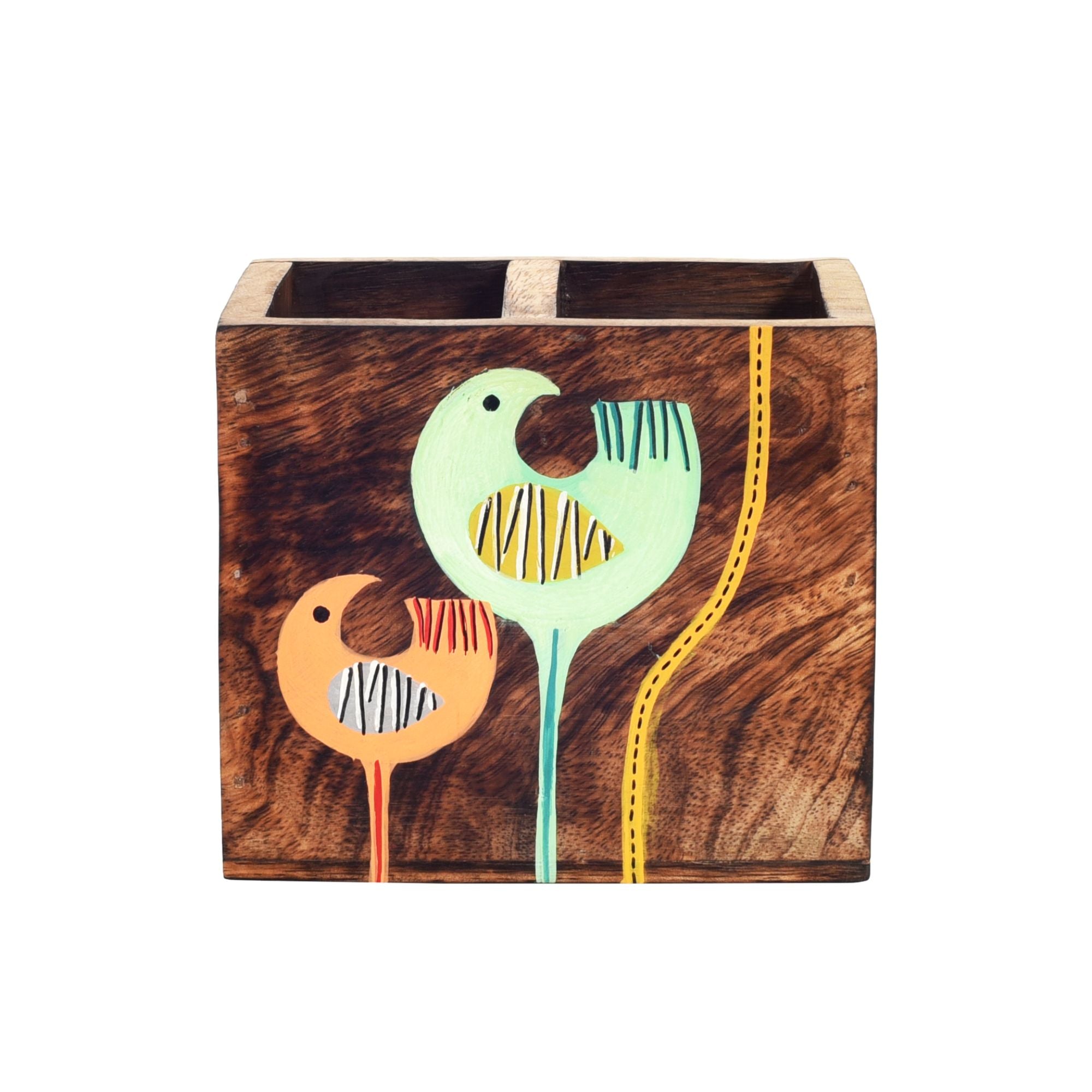 Luna & Leo Hand Painted Wooden Cutlery Holder, Stylish Organizer for Dining Table and Kitchen