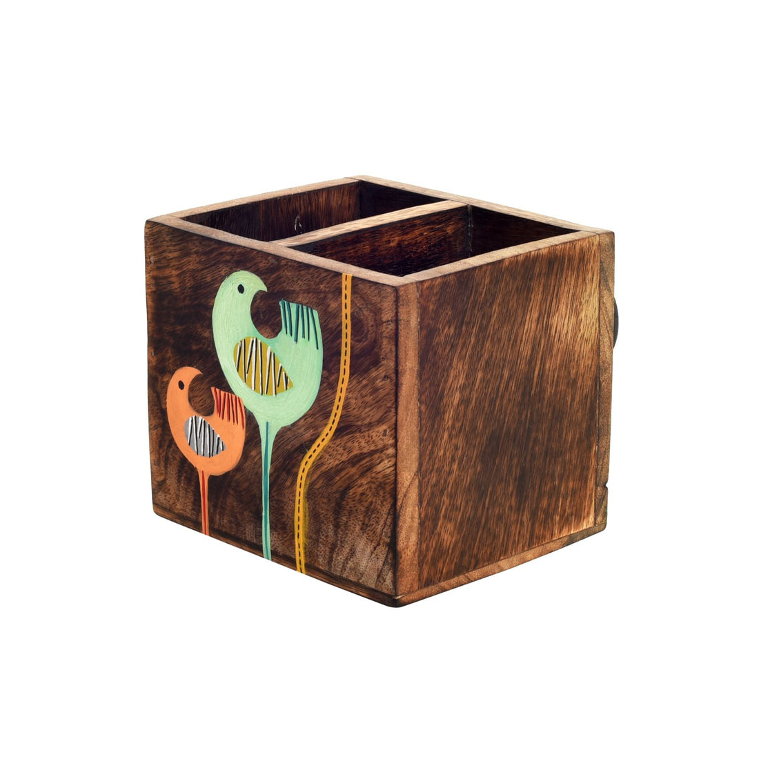 Luna & Leo Hand Painted Wooden Cutlery Holder, Stylish Organizer for Dining Table and Kitchen