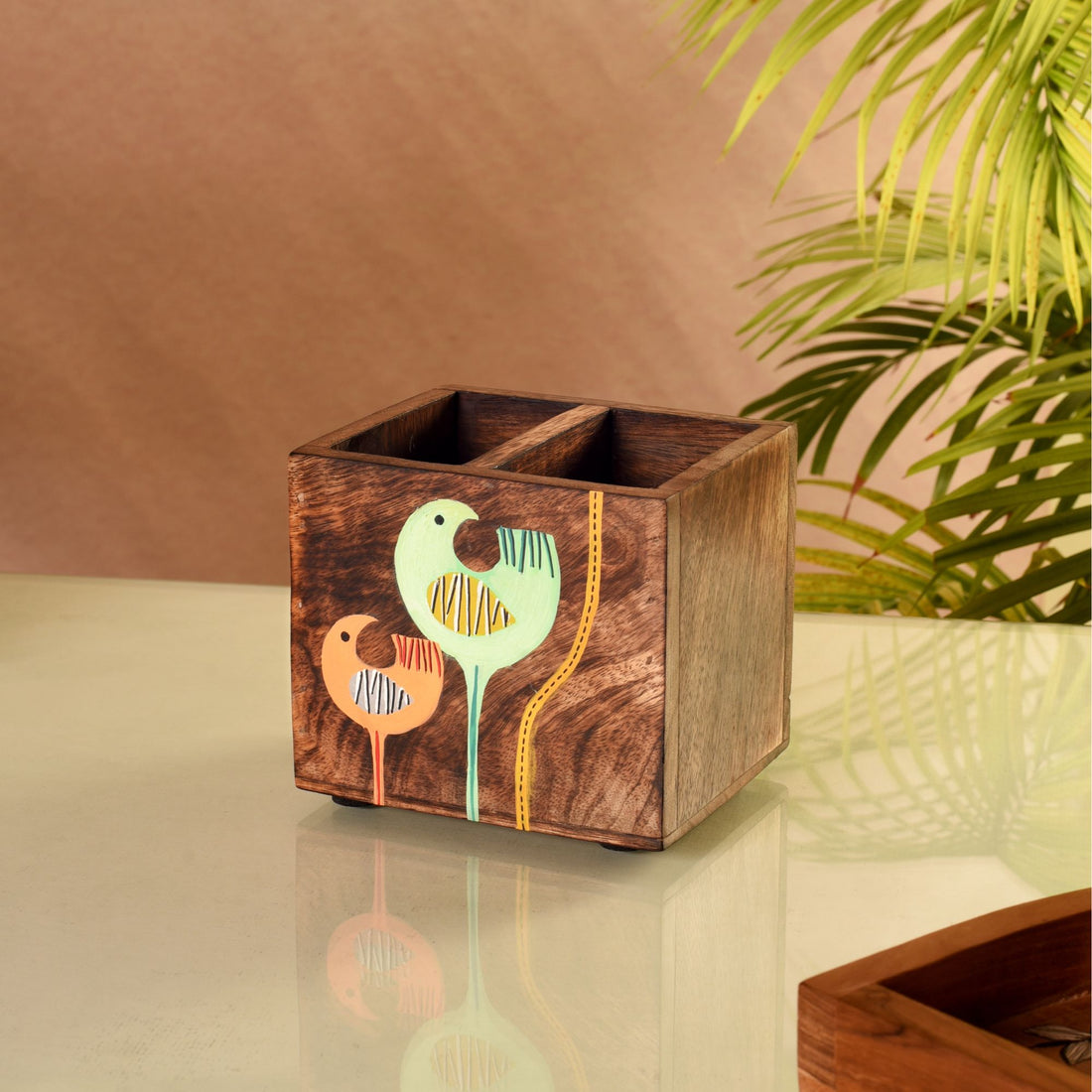 Luna & Leo Hand Painted Wooden Cutlery Holder, Stylish Organizer for Dining Table and Kitchen