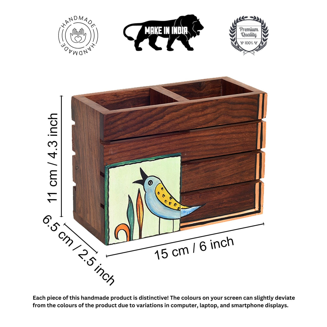 Kyoku Hand Painted Wooden Cutlery Holder, Compact Organizer for Dining Table and Kitchen