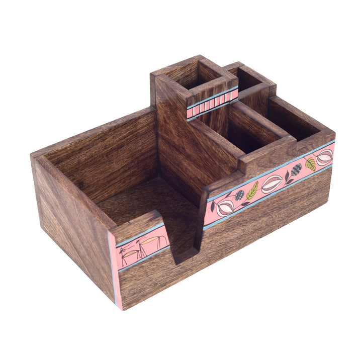 Leafy Charm Wooden Cutlery Holder (10x6x5)