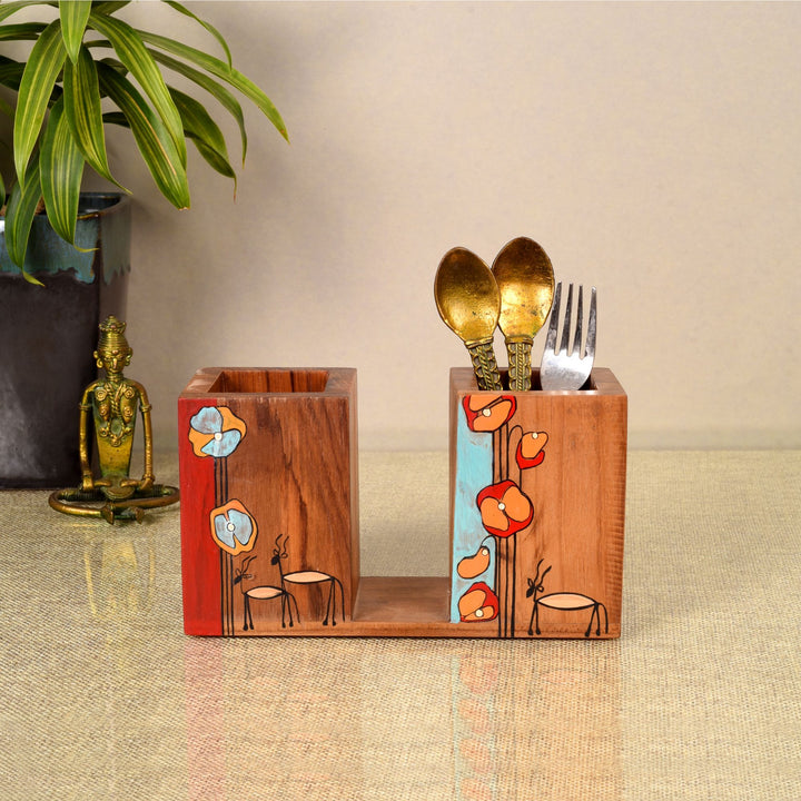 Floral Delights Wooden Cutlery Holder (7.5x3x4)