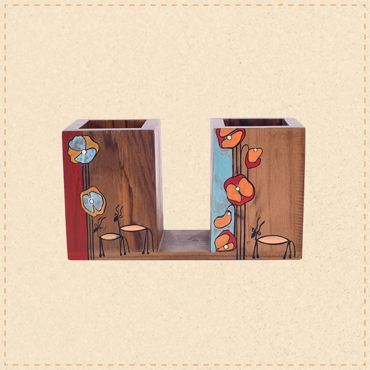 Floral Delights Wooden Cutlery Holder (7.5x3x4)