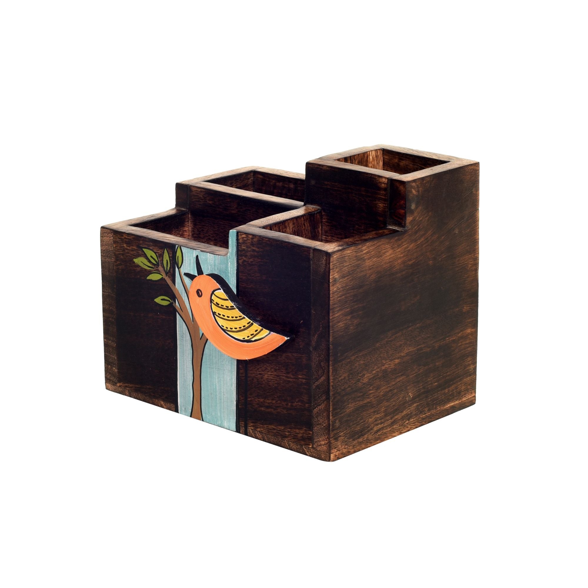 Robin Handcrafted Wooden Cutlery Holder, Elegant Organizer for Kitchen and Dining Table