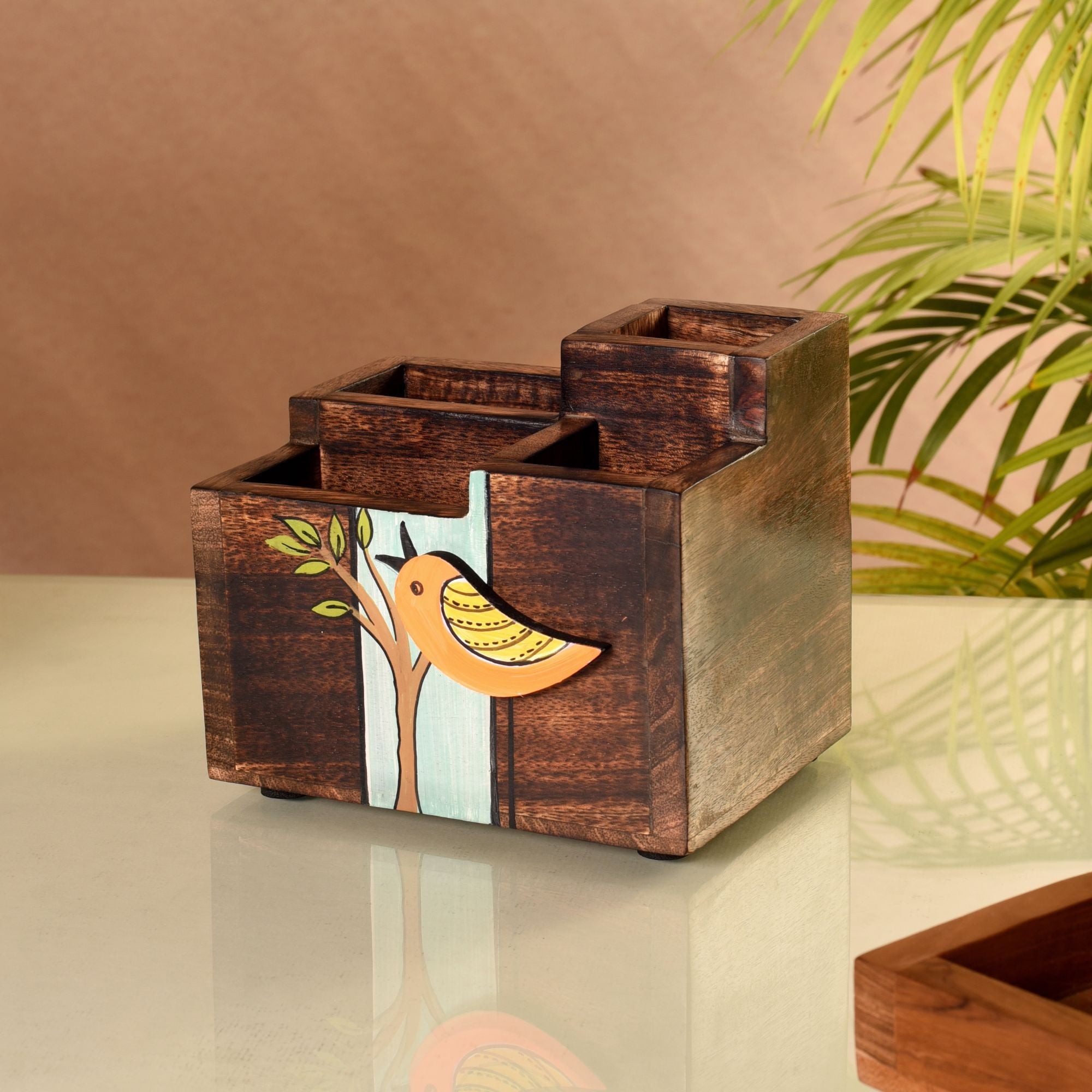 Robin Handcrafted Wooden Cutlery Holder, Elegant Organizer for Kitchen and Dining Table