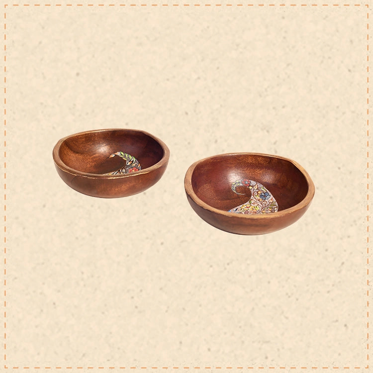 MANSA BOWLS with designer Paisley Motifs-Wooden-SET OF TWO