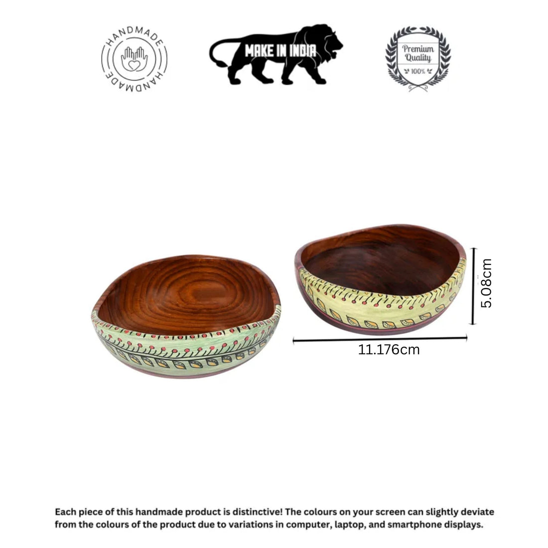 Bowl Handcrafted in Wood with Tribal Art (Set of 2) (2x4.5")