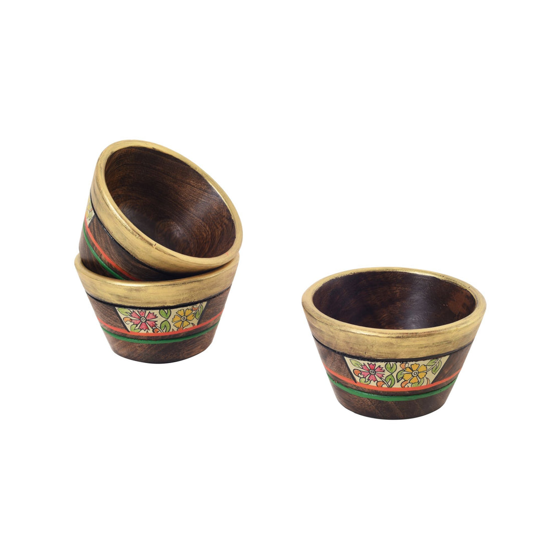 Artisan's Trio Hand-Painted Wooden Bowls