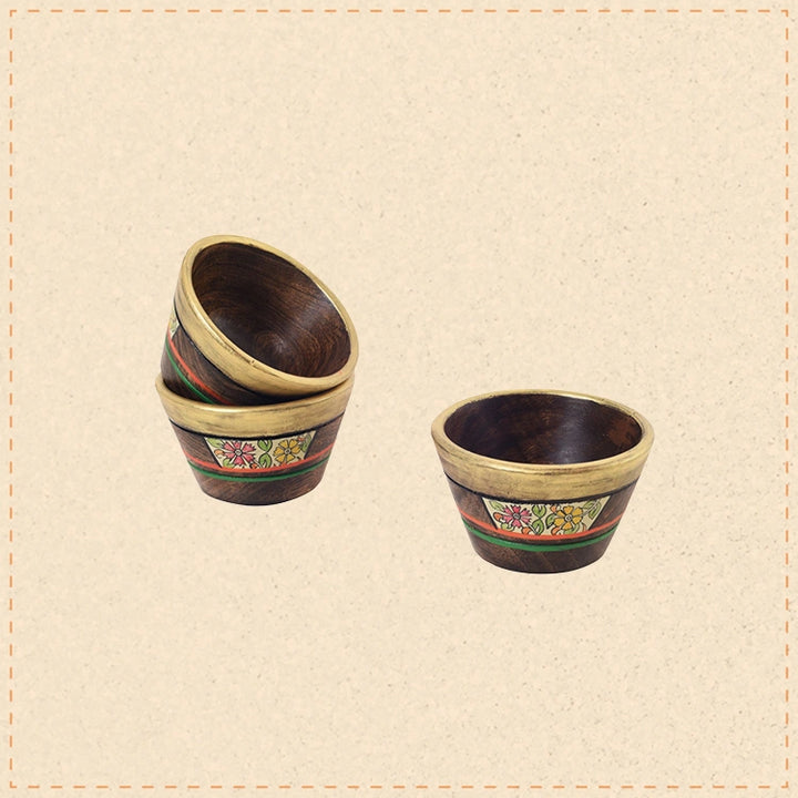 Artisan's Trio Hand-Painted Wooden Bowls