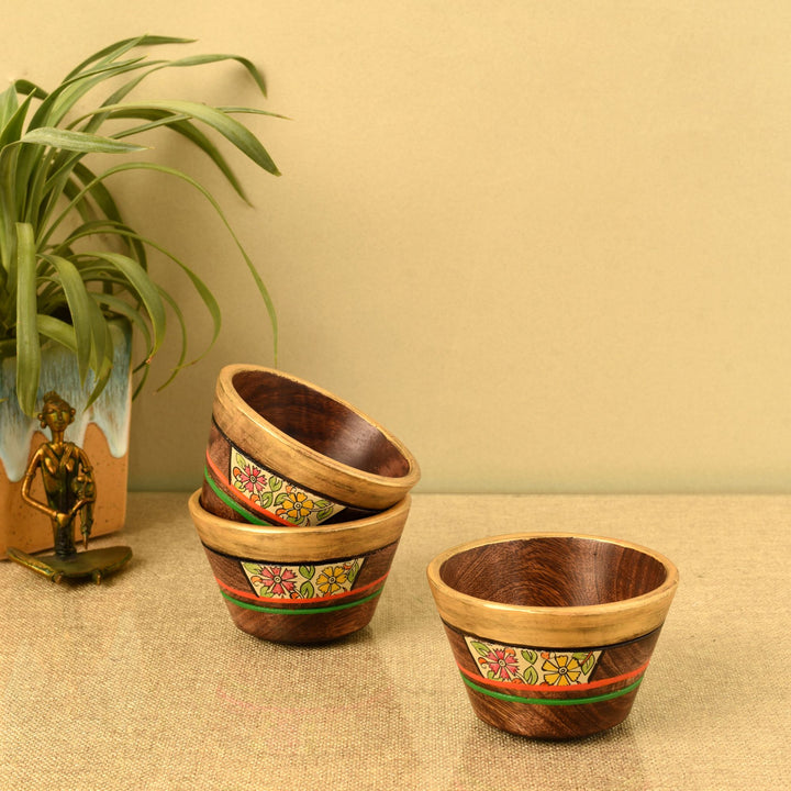 Artisan's Trio Hand-Painted Wooden Bowls