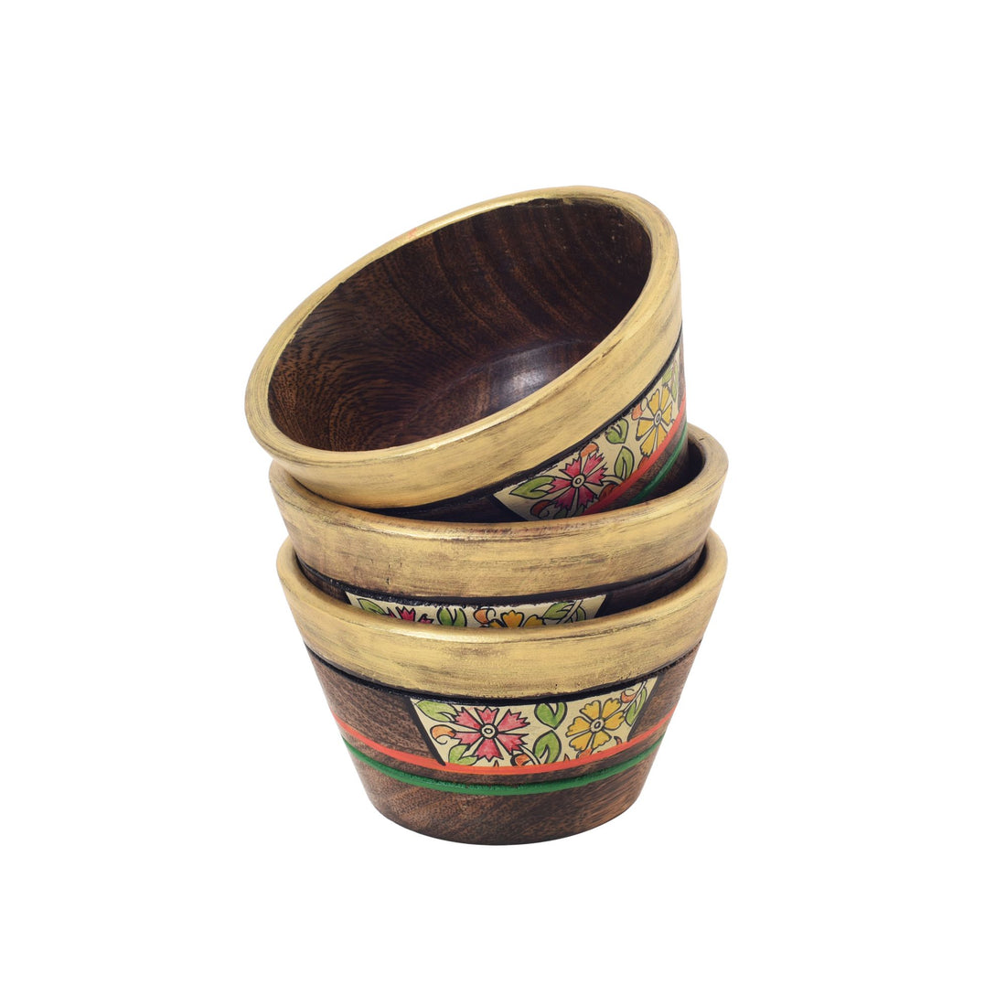 Artisan's Trio Hand-Painted Wooden Bowls