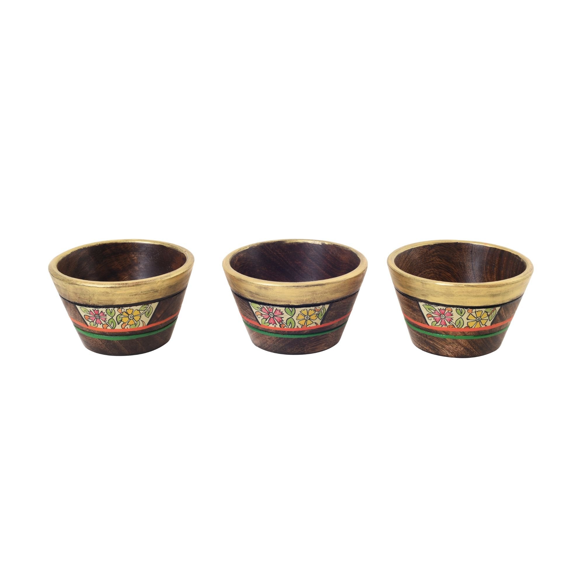 Artisan's Trio Hand-Painted Wooden Bowls
