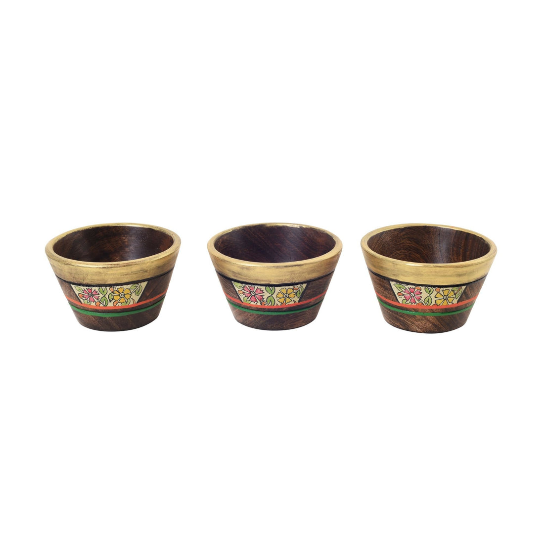 Artisan's Trio Hand-Painted Wooden Bowls