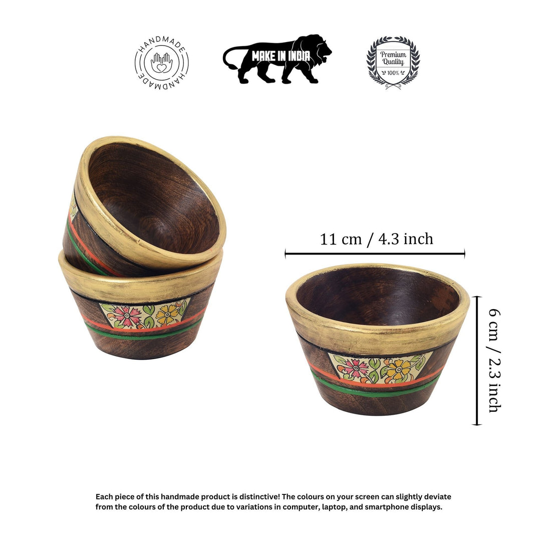 Artisan's Trio Hand-Painted Wooden Bowls