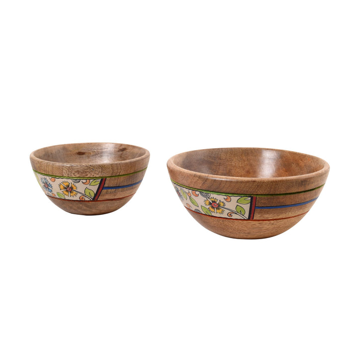 Artisan's Duo Hand-Painted Wooden Bowls