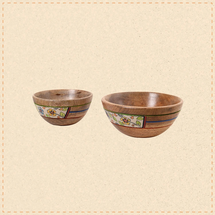 Artisan's Duo Hand-Painted Wooden Bowls