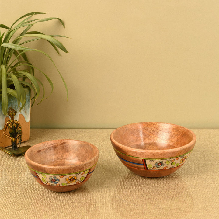 Artisan's Duo Hand-Painted Wooden Bowls