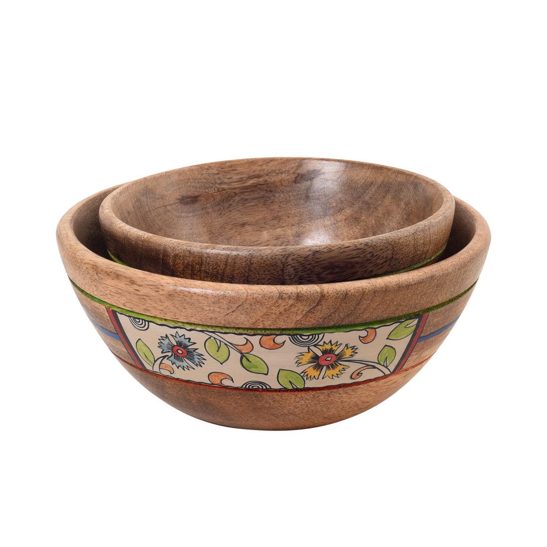 Artisan's Duo Hand-Painted Wooden Bowls