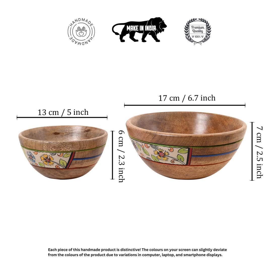 Artisan's Duo Hand-Painted Wooden Bowls