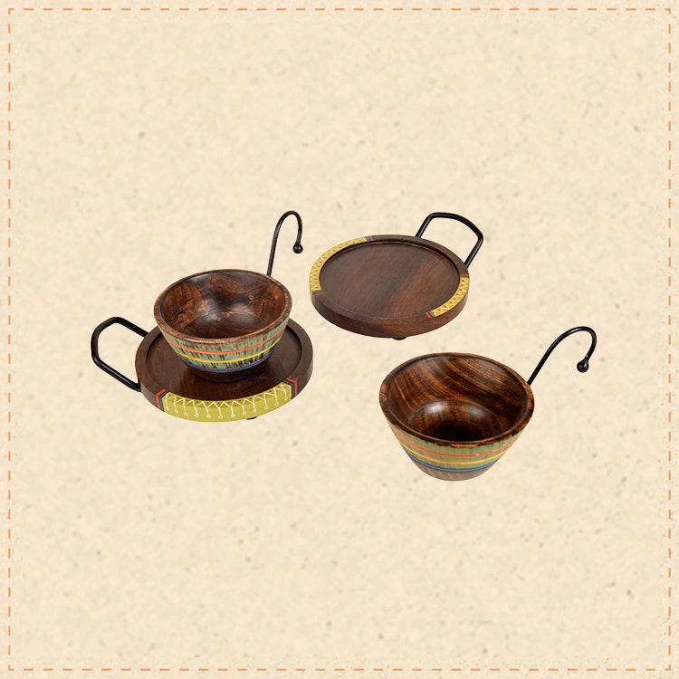 Hook-ed Snack Bowls with round Tray-Two Set (large) (7.5x6x4.5/7.5x6x4.5)