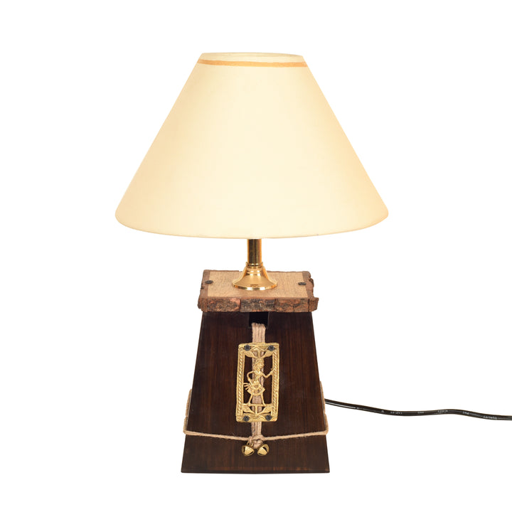 Handcrafted Dhokra Table Lamp w/White Shade (5.5x5x16)