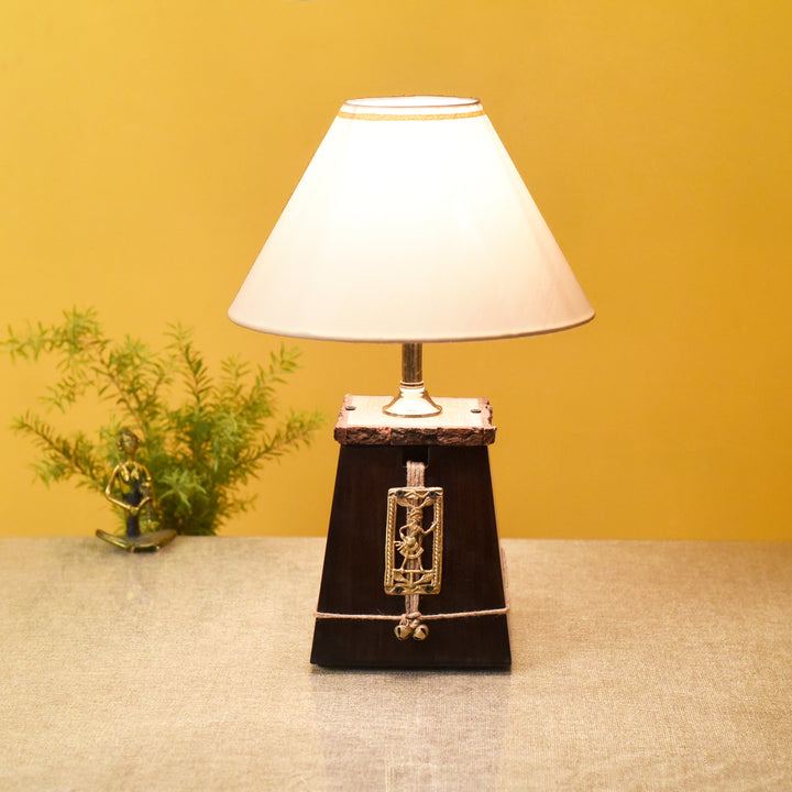 Handcrafted Dhokra Table Lamp w/White Shade (5.5x5x16)