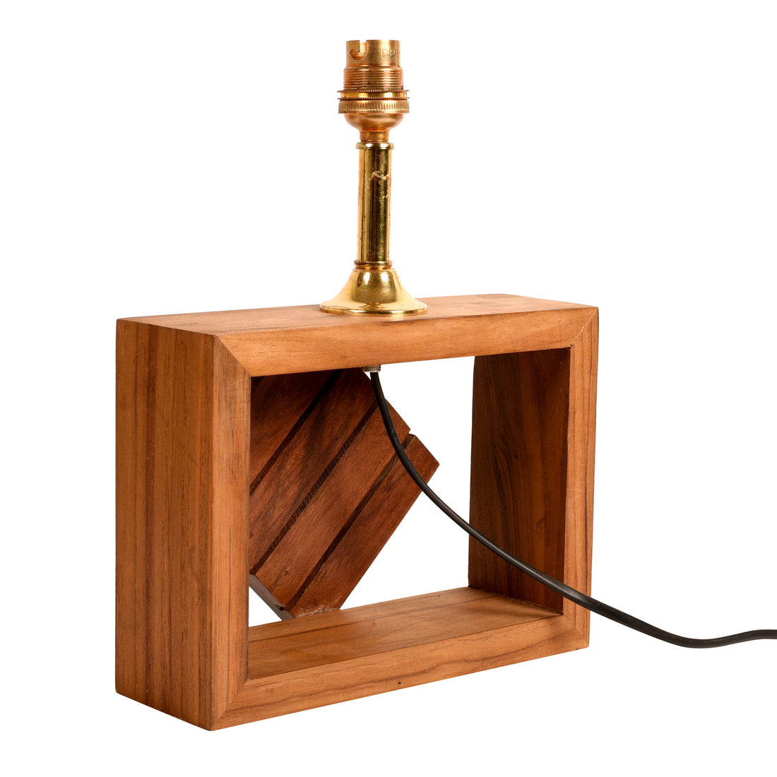 Table Lamp Handcrafted in Wood with Tribal Motifs and Bird with Red Shade (8x4x10.7")
