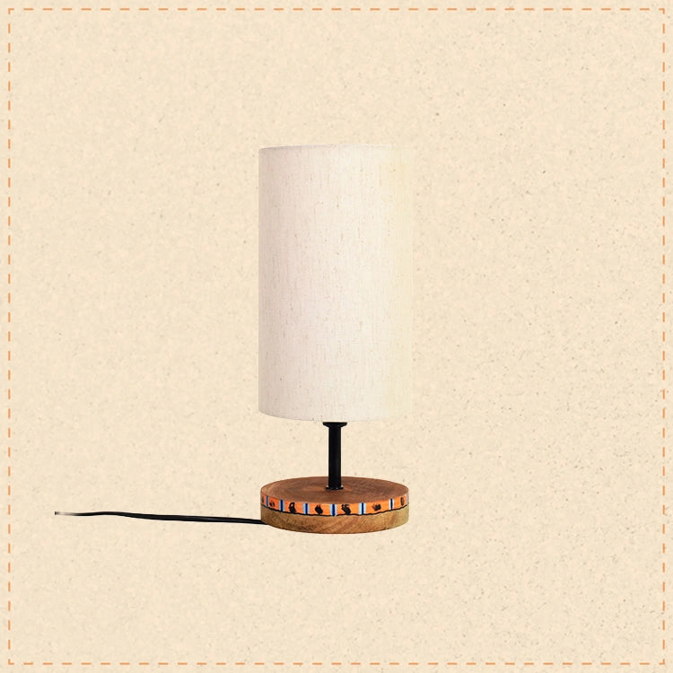 Handcrafted Wooden Table Lamp with Fabric Shade, Modern Bedside and Living Room Lighting