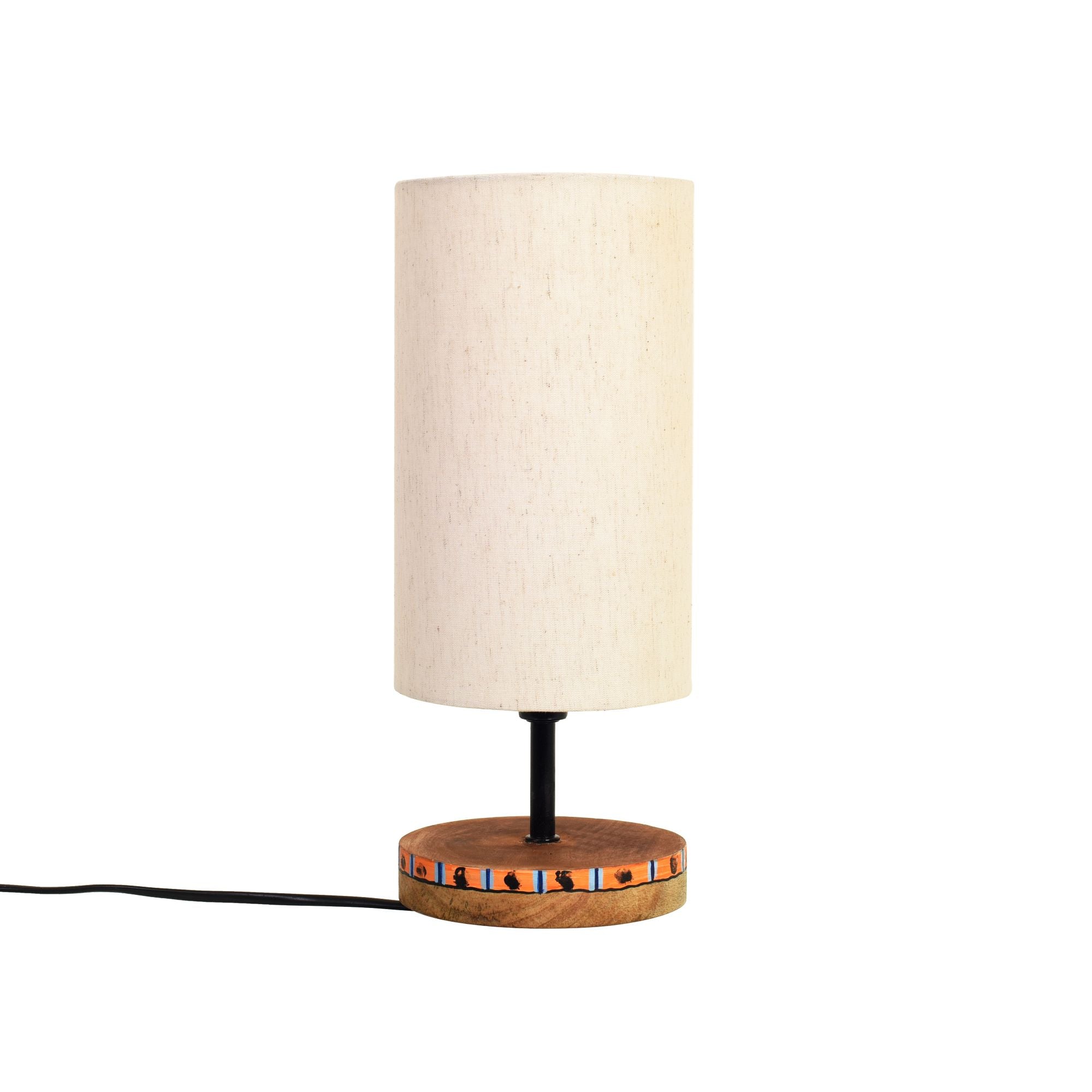Handcrafted Wooden Table Lamp with Fabric Shade, Modern Bedside and Living Room Lighting