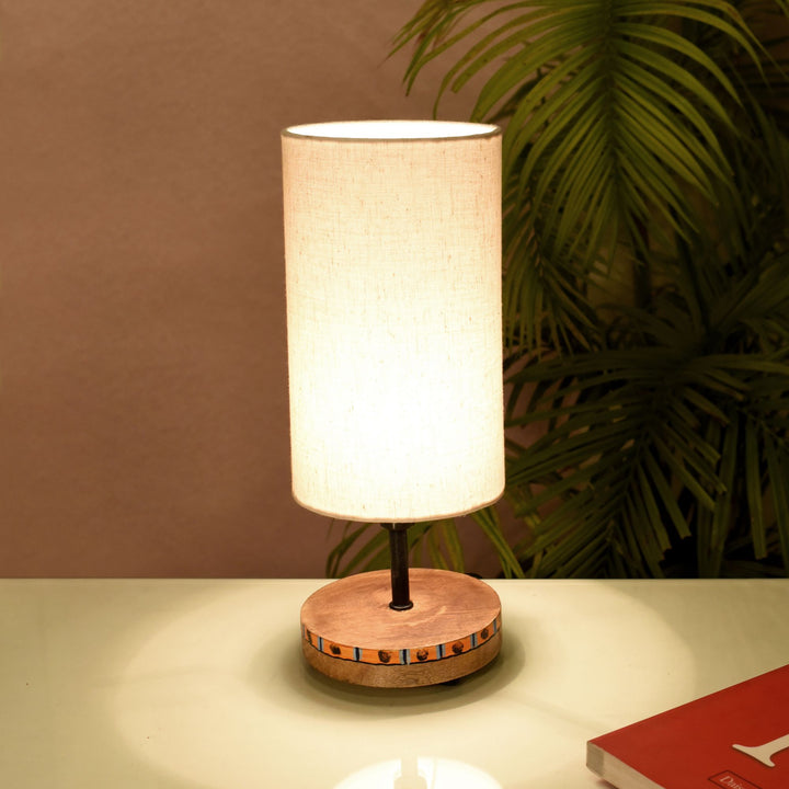 Handcrafted Wooden Table Lamp with Fabric Shade, Modern Bedside and Living Room Lighting