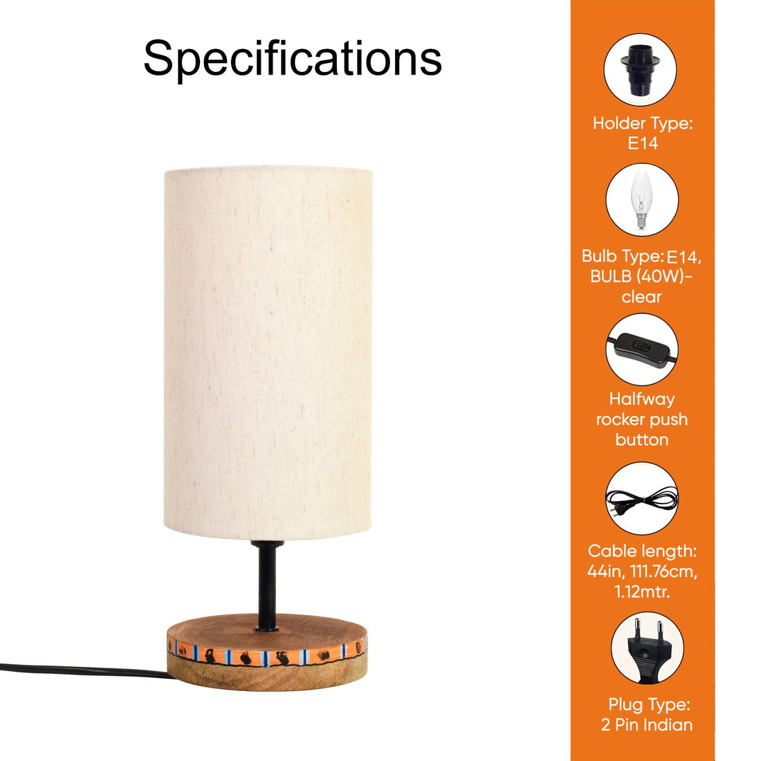 Handcrafted Wooden Table Lamp with Fabric Shade, Modern Bedside and Living Room Lighting