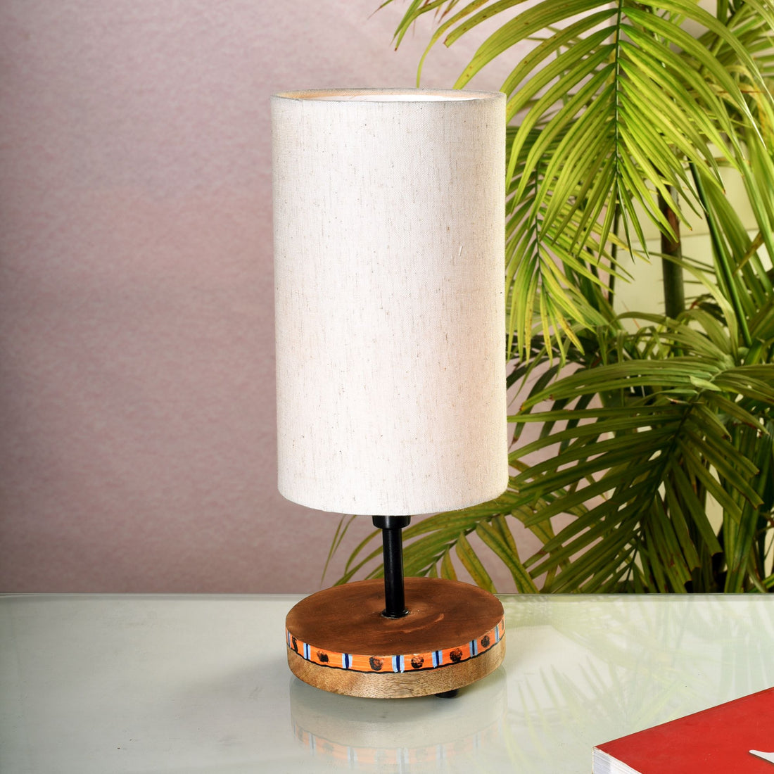 Handcrafted Wooden Table Lamp with Fabric Shade, Modern Bedside and Living Room Lighting