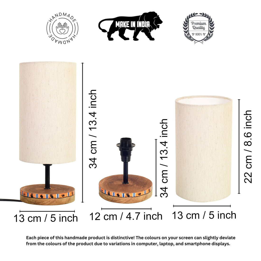 Handcrafted Wooden Table Lamp with Fabric Shade, Modern Bedside and Living Room Lighting