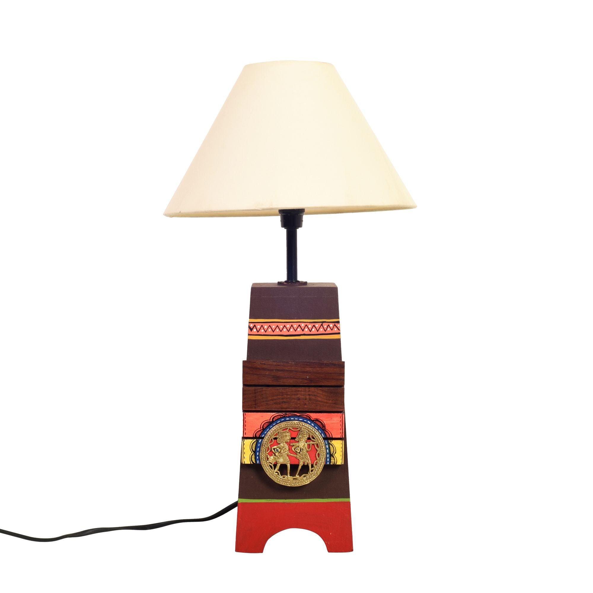 Handcrafted Wooden Table Lamp with Beige Shade, Artistic Bedside and Living Room Lighting