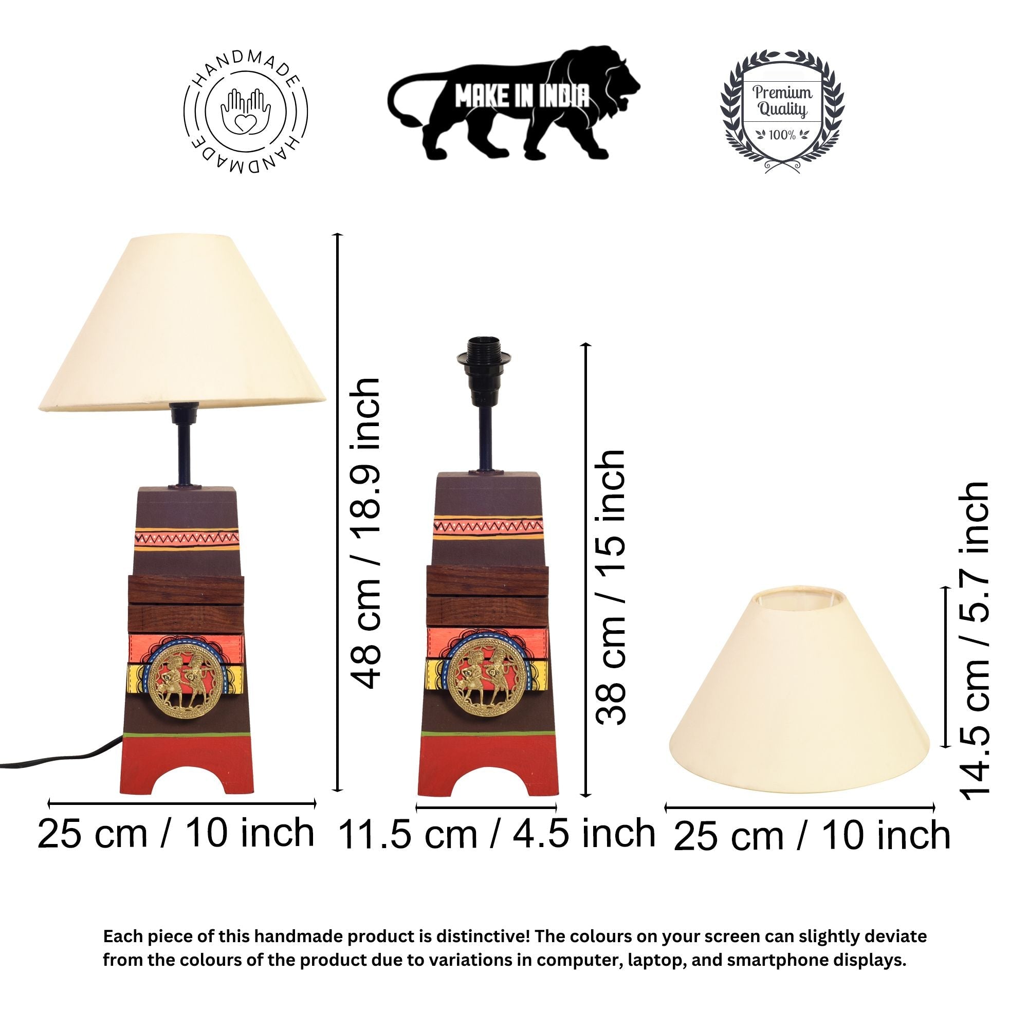 Handcrafted Wooden Table Lamp with Beige Shade, Artistic Bedside and Living Room Lighting