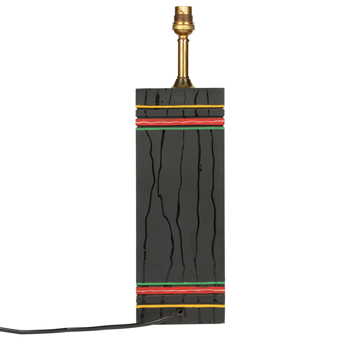 Table Lamp in Wood handcrafted with Dhokra/Warli art, Black Base, Red 8"Shade (5x5x12)