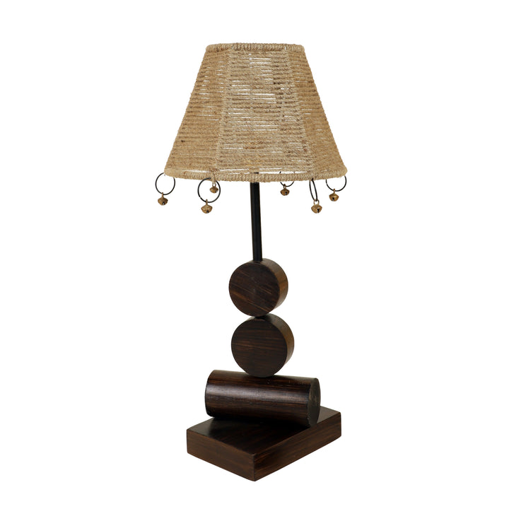 Tao Wooden Table Lamp with Tapered Drum Jute Shade-Height - 19''