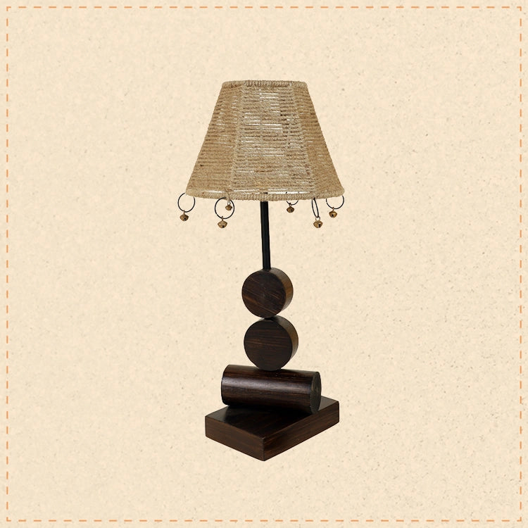 Tao Wooden Table Lamp with Tapered Drum Jute Shade-Height - 19''