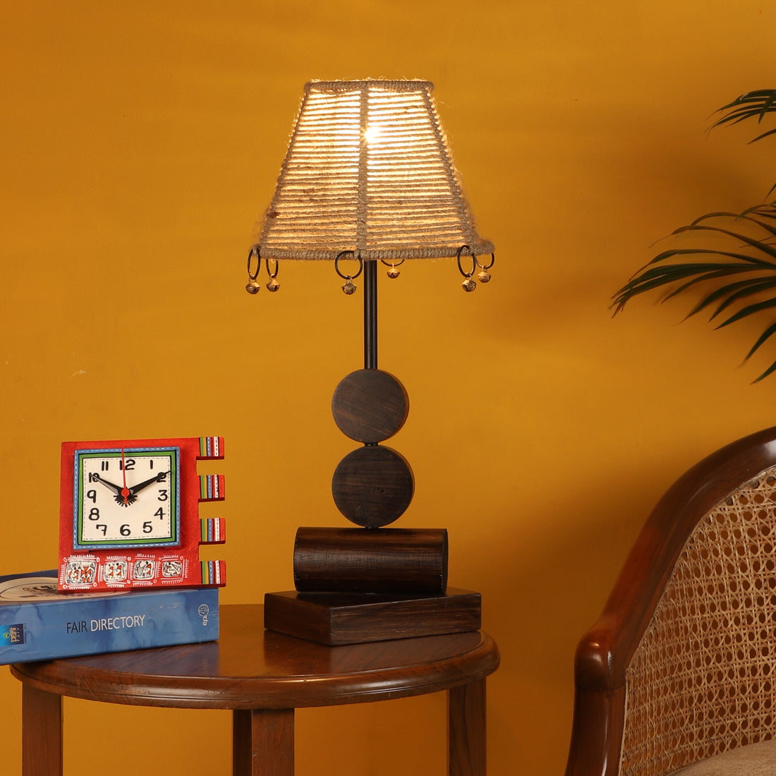 Tao Wooden Table Lamp with Tapered Drum Jute Shade-Height - 19''