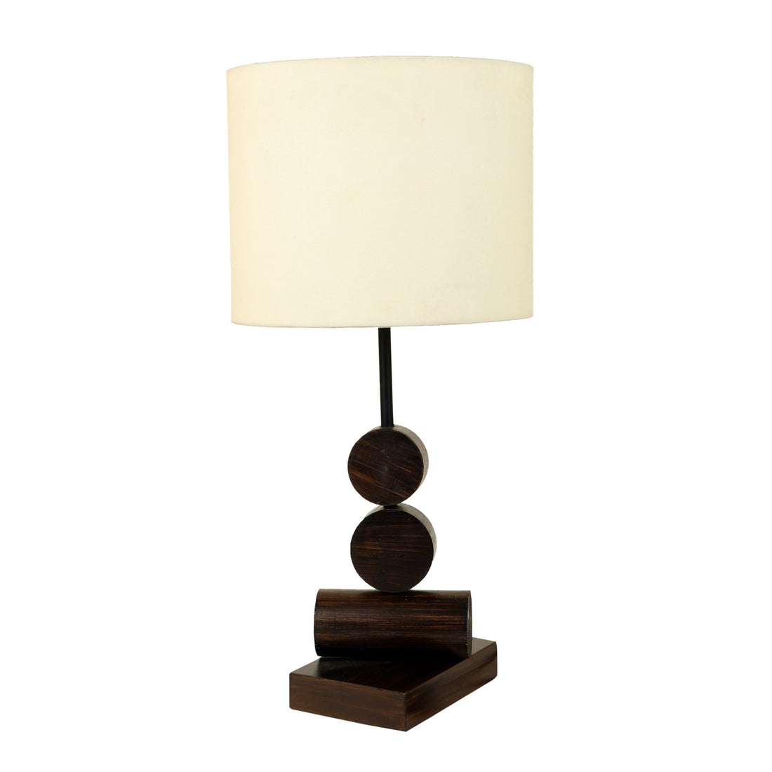 Tao I Wooden Table Lamp with Shallow Drum Shade-Height - 21''