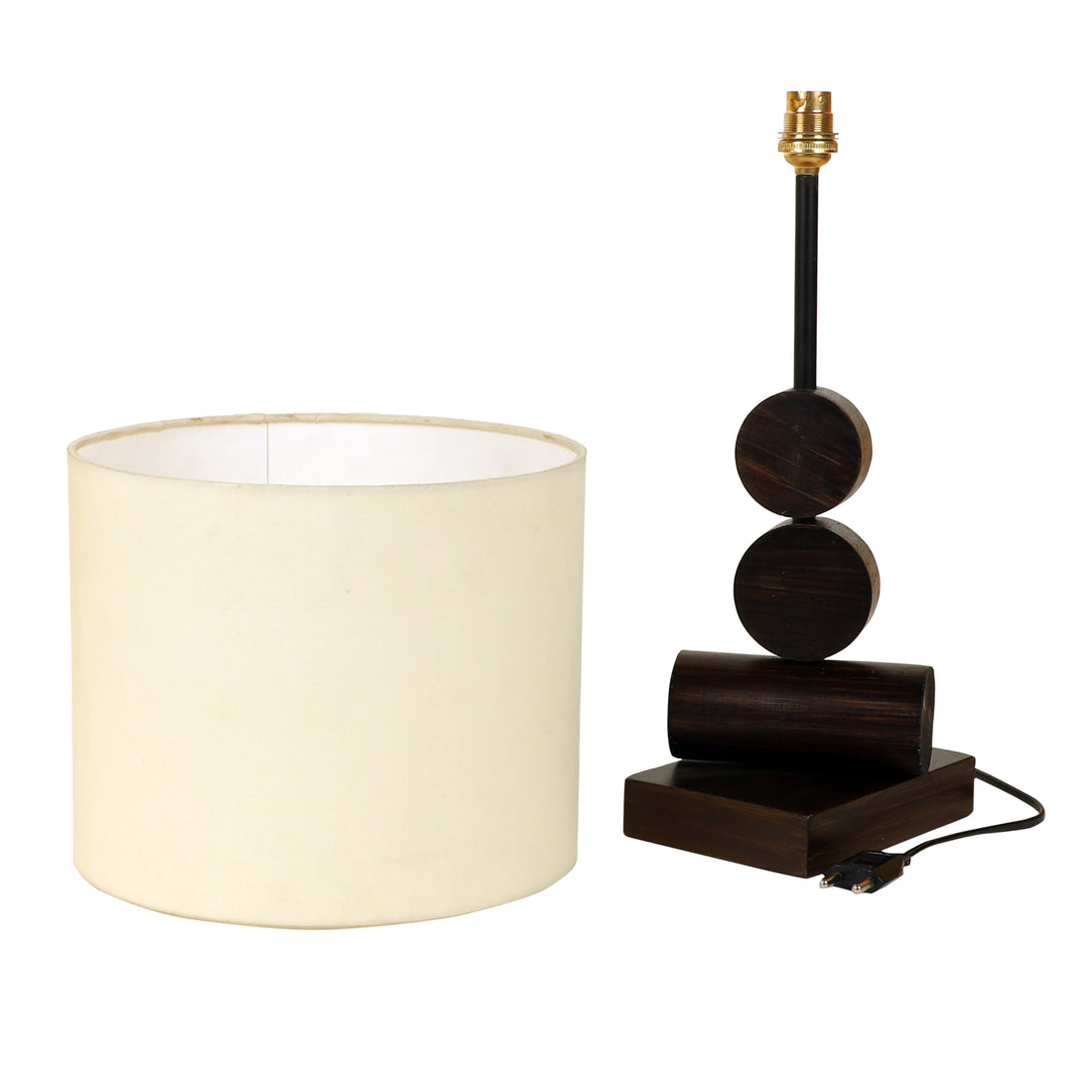 Tao I Wooden Table Lamp with Shallow Drum Shade-Height - 21''