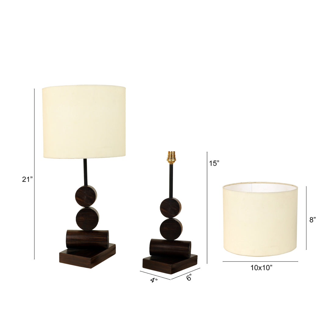 Tao I Wooden Table Lamp with Shallow Drum Shade-Height - 21''