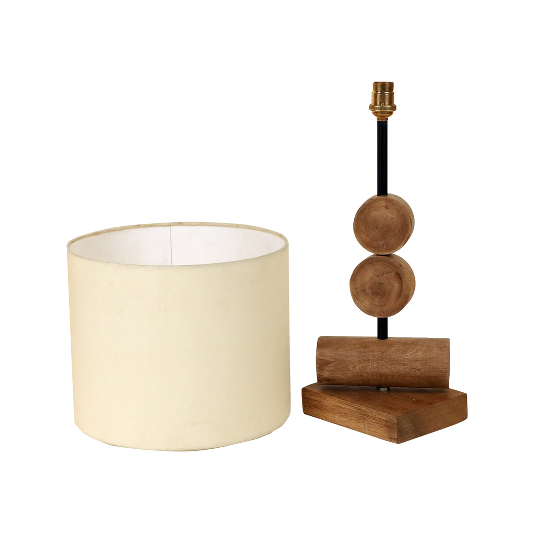 Tao III Wooden Table Lamp with Shallow Drum Shade-Height - 21''