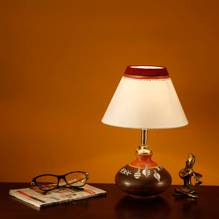 Table Lamp Earthen Handcrafted with White Shade (8x12")